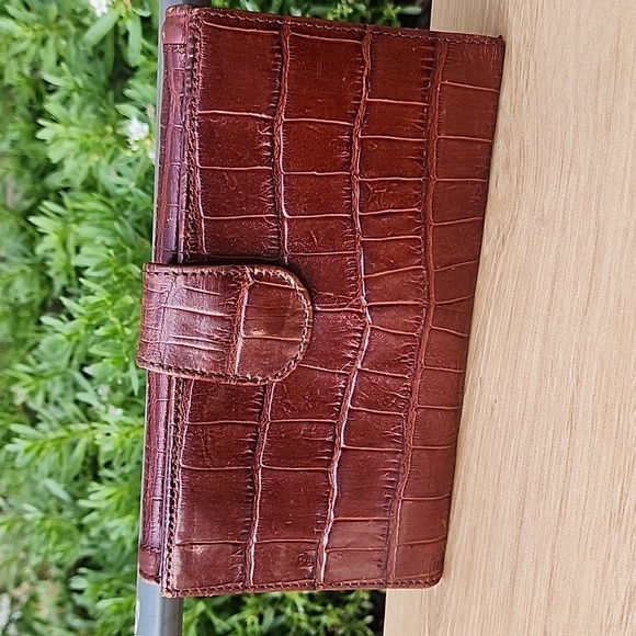 Brighton Brown Crocodile-Embossed Leather Clutch/Wallet - Picture 3 of 11